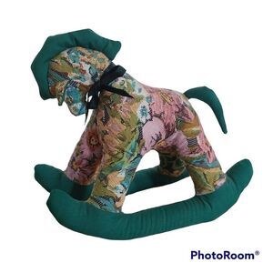 Vintage Cloth Handcrafted Mini Rocking Horse Plush Floral Fabric Tapestry Look